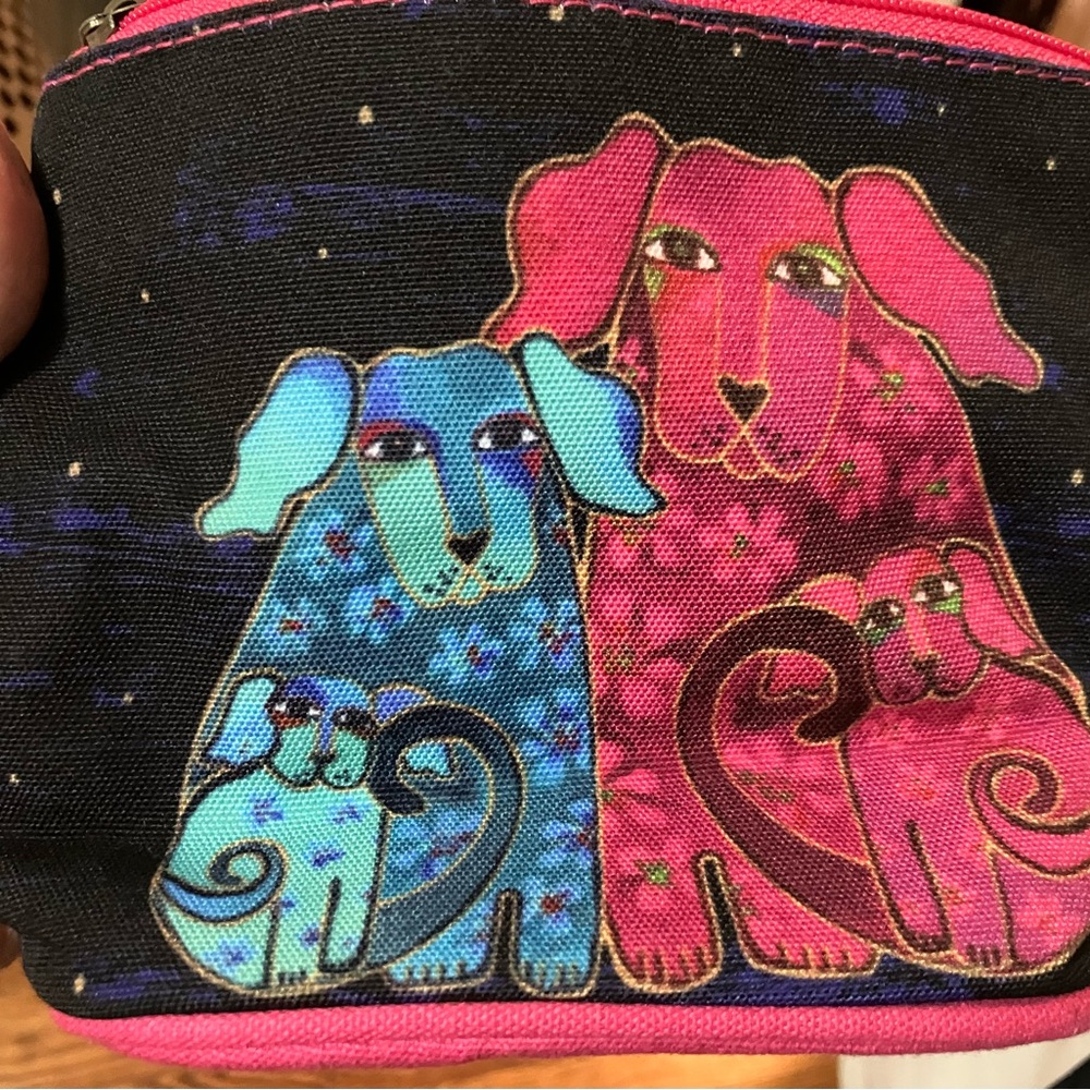 Laurel Burch Blossoming Pups Dogs Art Cosmetic Bag NWT